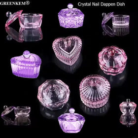 New Pink Purple Multi-style Glass Crystal Cup Nail Dappen Dish Cup with Lid Crystal Acrylic Powder Nail Cup