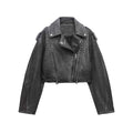 ZATRHMBM 2023 Women's New Fashion Distressed Imitation Leather Motorcycle Jacket Retro Long Sleeve Casual Zipper Women's Jacket