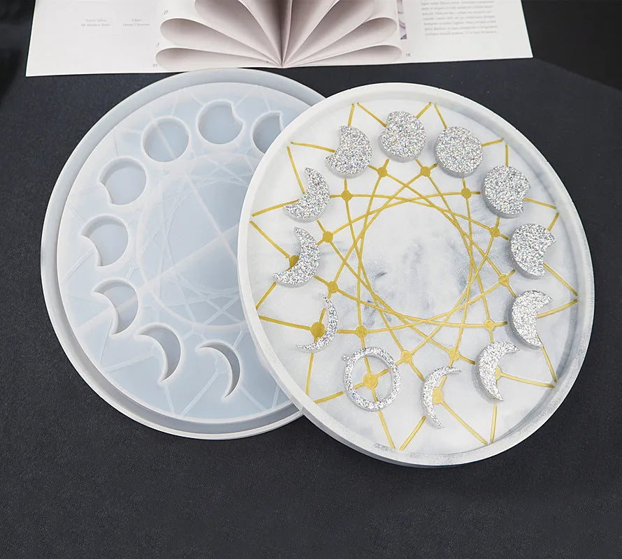 Moon Phase Tray Resin Mold Large Moon Clock Mold Lunar Eclipse Crescent Silicone Epoxy Casting Mold