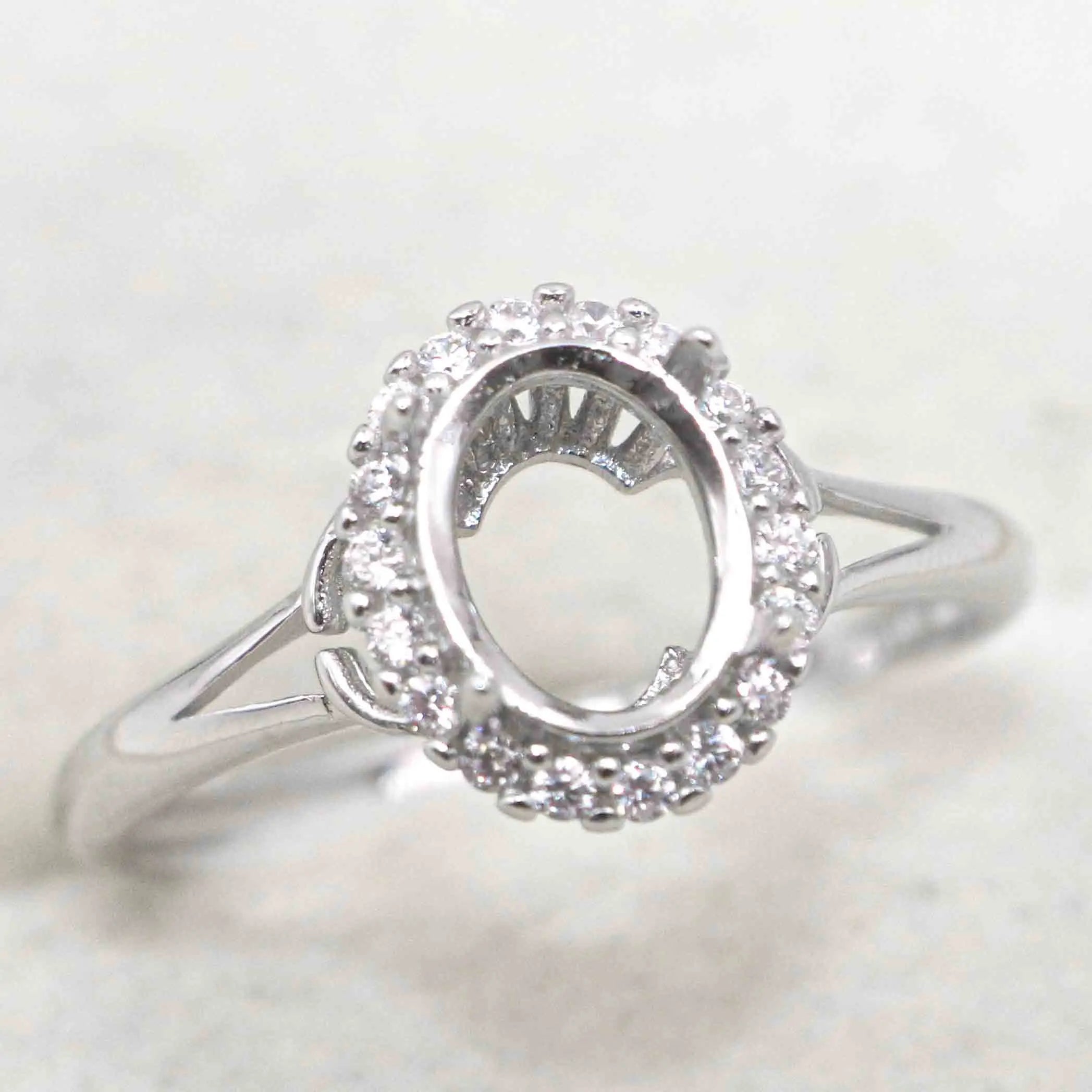 Sterling Silver 6*8mm Semi Mount Ring Empty Frame Blank Support Claw Setting S925 Base Holder Without Center Stone DIY for Inlay