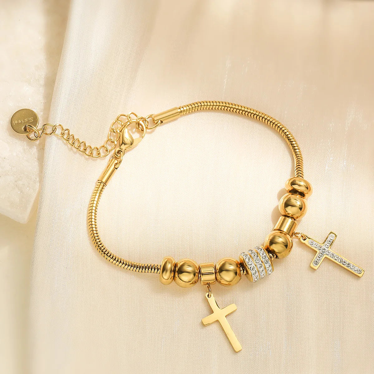 2025 Zircon Cross Pendant Charm Bracelet Christian Religious Jewelry 18K Gold Plated Stainless Steel Bracelet for Women
