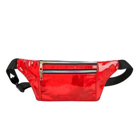 Unisex Holographic Fanny Pack Clear PU Waist Fanny Pack with Adjustable Zipper Belt for Rave Festival Travel Party