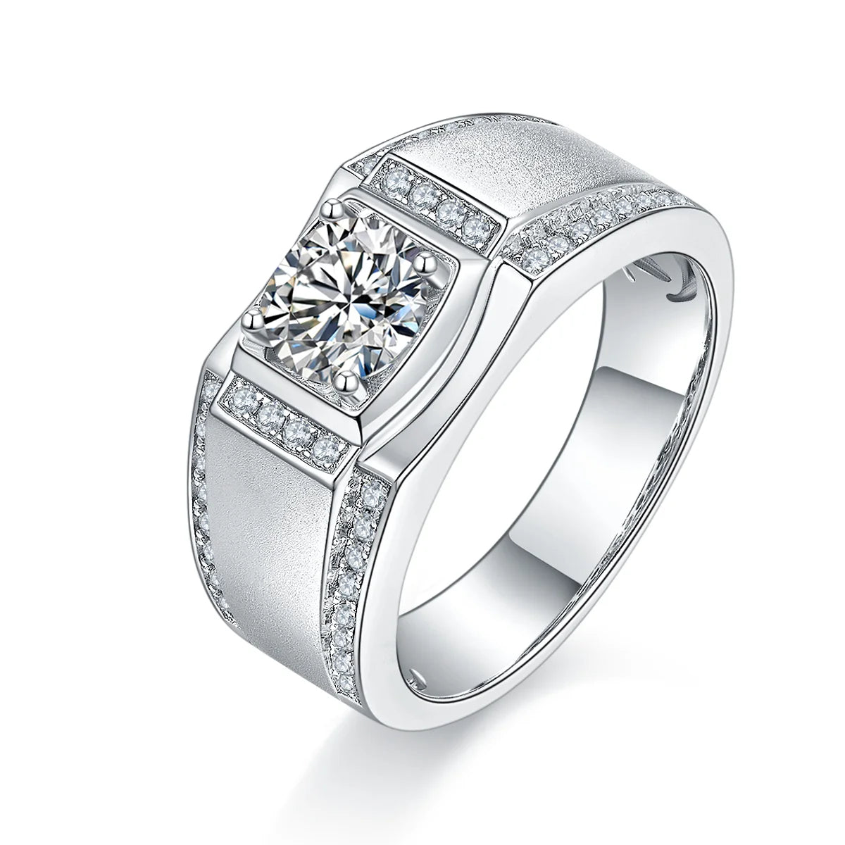 Moissanite Jewelry 925 Sterling Silver High Quality Mens Silver Moissanite Ring White Gold Engagement Ring