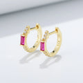 Fine Jewelry 925 Sterling Silver Gold Plated Dainty Emerald Red Corundum Cubic Zirconia Huggie Earrings for Women Girls