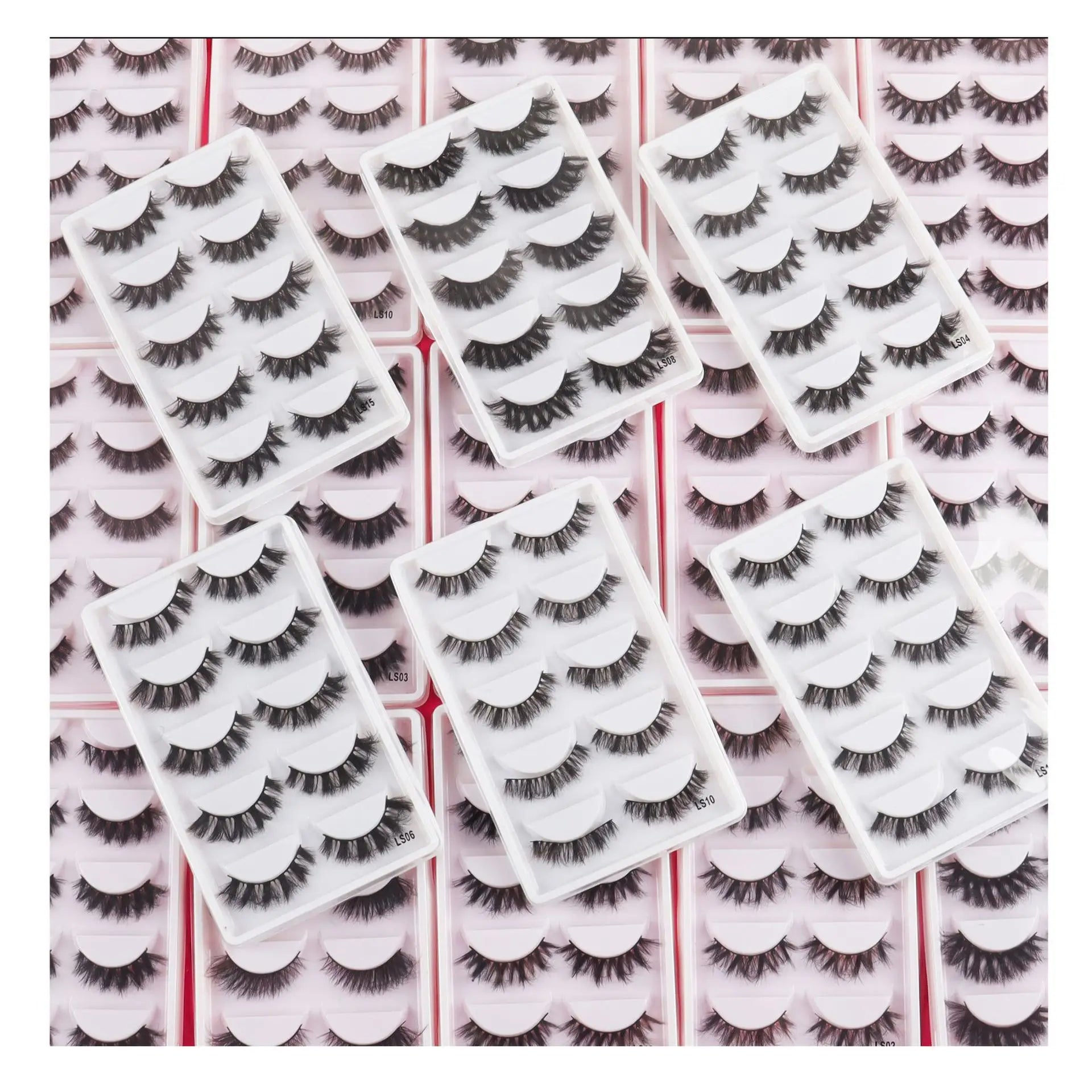 Wholesale Festind Thick Crisscross Handmade 8D for Lash Black Cotton Band Synthetic Messy 5 Pairs Multi-Layer Faux Eyelashes
