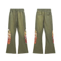 Custom Designed Vintage Flare Sweatpants Rhinestones Mid Waist French Terry Canvas Casual Straight Pattern Flattened Front Style