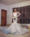 Gorgeous Lace Mermaid Wedding Dresses Long Sleeves Illusion Jewel Neck Designer Bridal Gowns Court Train Custom Made
