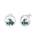 Fine Jewelry 925 Sterling Silver Abalone Shell Ocean Wave Stud Earrings for Women