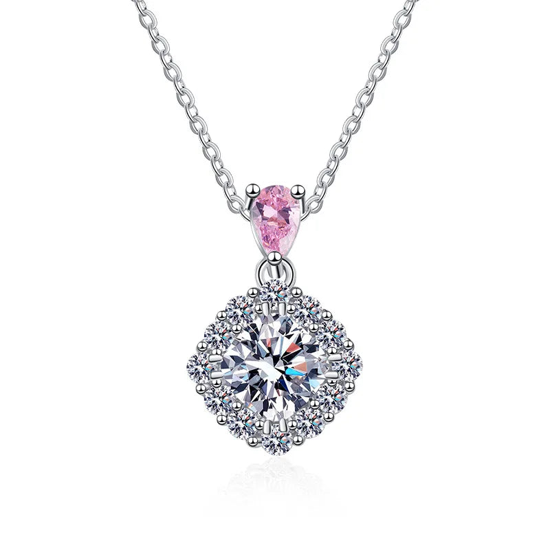 S925 Sterling Silver Premium Moissanite Pendant Necklace Classic Style Engagement Gift With Silver Plating Pillow Shape