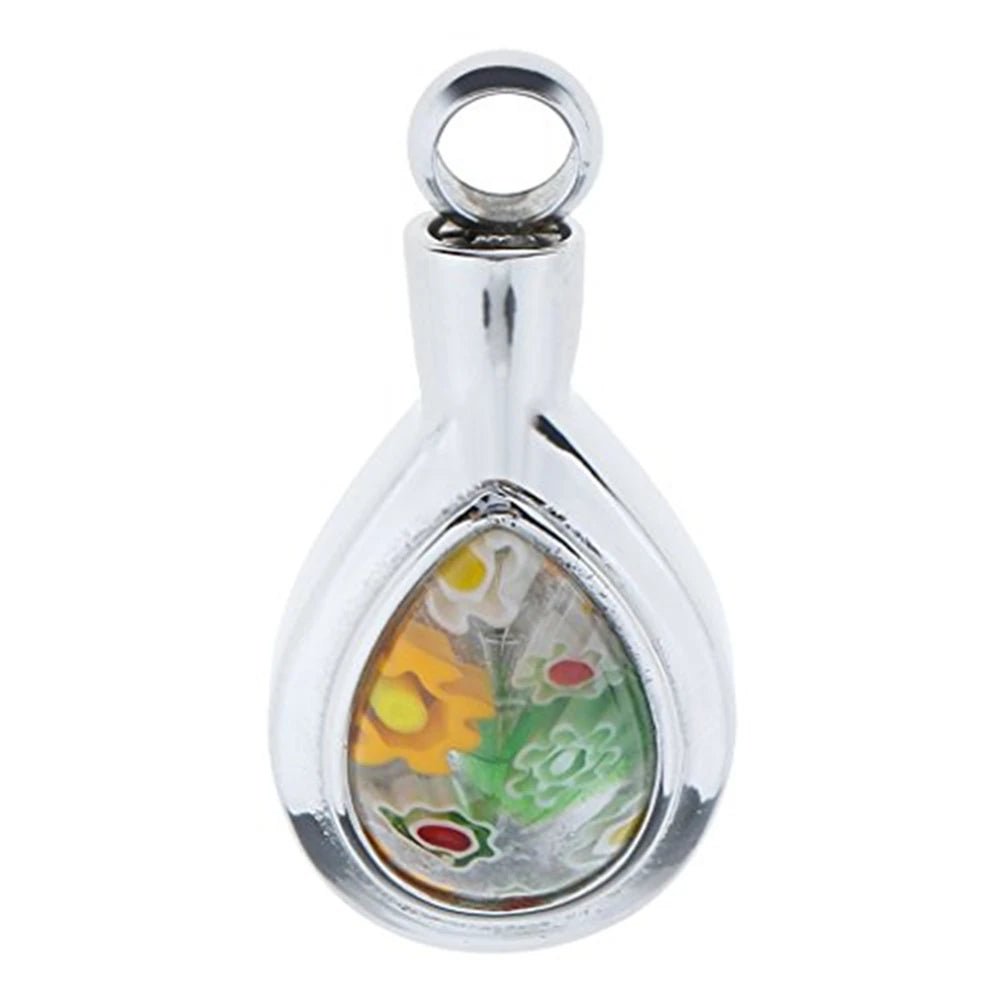 Water Drop Murano Memorial Glass Urn Necklace Stainless Steel Ash Keepsake Murano Stone Tear Drop Cremation Jewel Pendant Holder