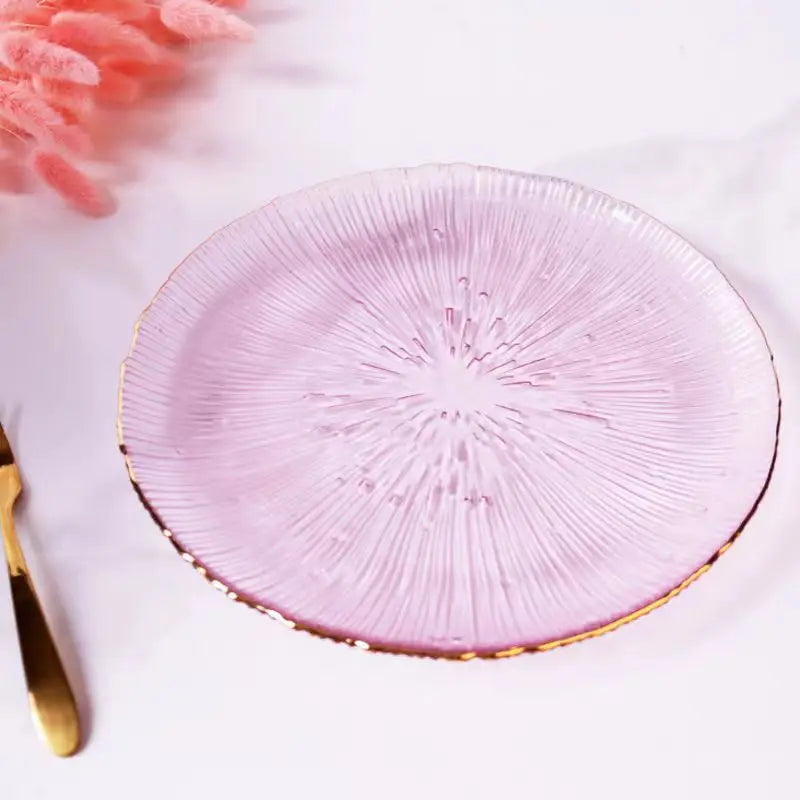 Wholesale Gold Rim Solid Color Fireworks Fruit Vegetables Salad Glass Plate