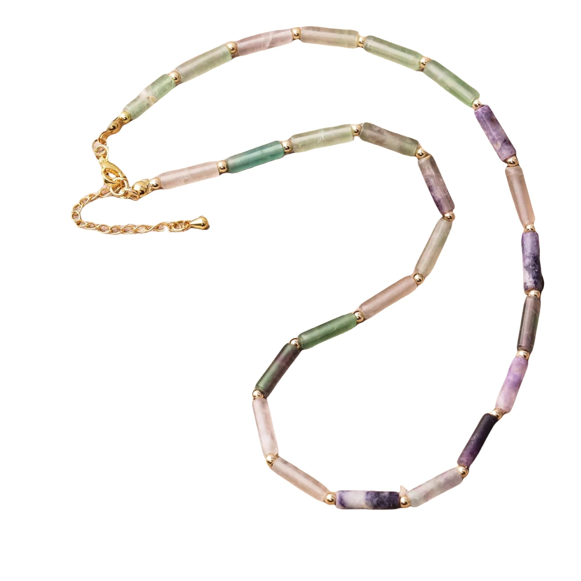Classic Natural Stone Cylinder Beads Choker Healing Crystal Agate Fluorite Lapis Boho Necklaces for Women