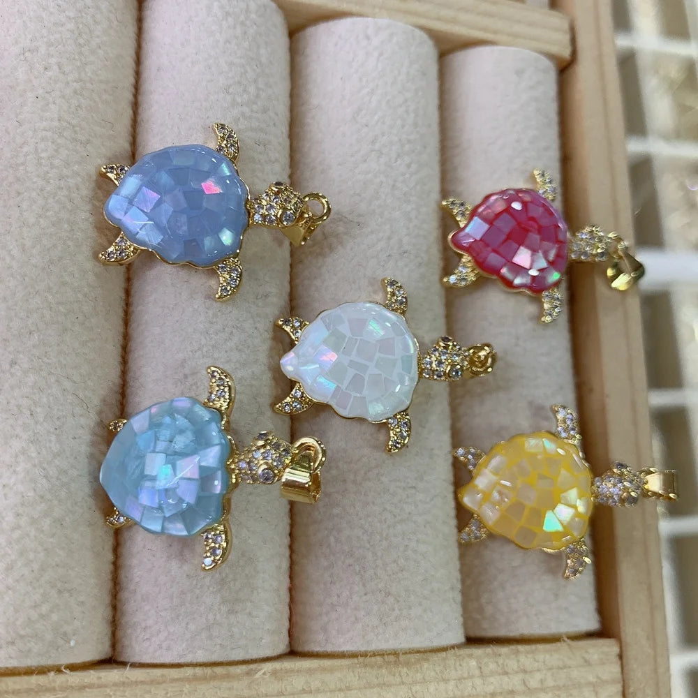 Wholesale Custom Sea Shell Zircon Turtle Pendants Charms for DIY Jewelry Making Necklace Bracelet Accessories