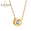 Ason Fashion New Design Women Stainless Steel Crystal Choker Necklace Jewelry Gold Color Round Diamonds Pendant Arabic Necklace