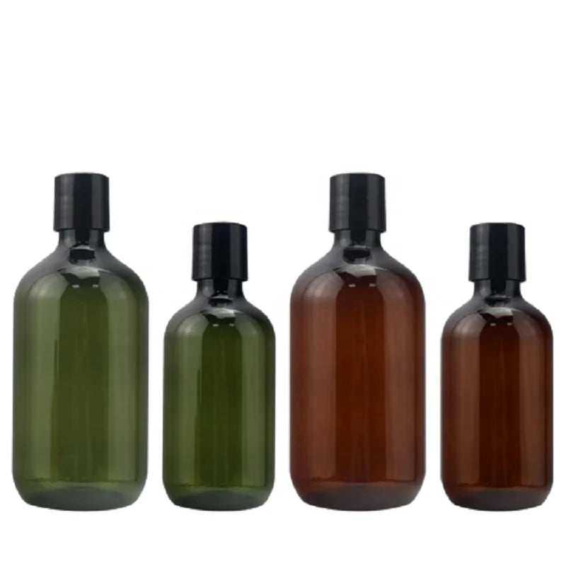 300ml 500ml Shower Gel Bottle Amber Green PET Plastic Refillable Hand Wash Liquid Shampoo Conditioner Bottle Flip Top Disc Cap