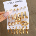 Go Party 6 Pairs/Set Metal Alloy Crystal Hoop Earrings Set for Women Diamond Pearl Geometric Studs Earrings Sets