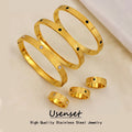 Fish Scale Textured Stainless Steel Jewelry Set for Couple Statement 18K Gold Color Hand Accessories Gift