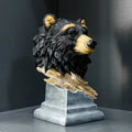 Realistic Black Bear Head Sculpture on a Wooden Base26cm Nordic-Style Resin Animal Bust with Marble Stand for Office Desk Decor