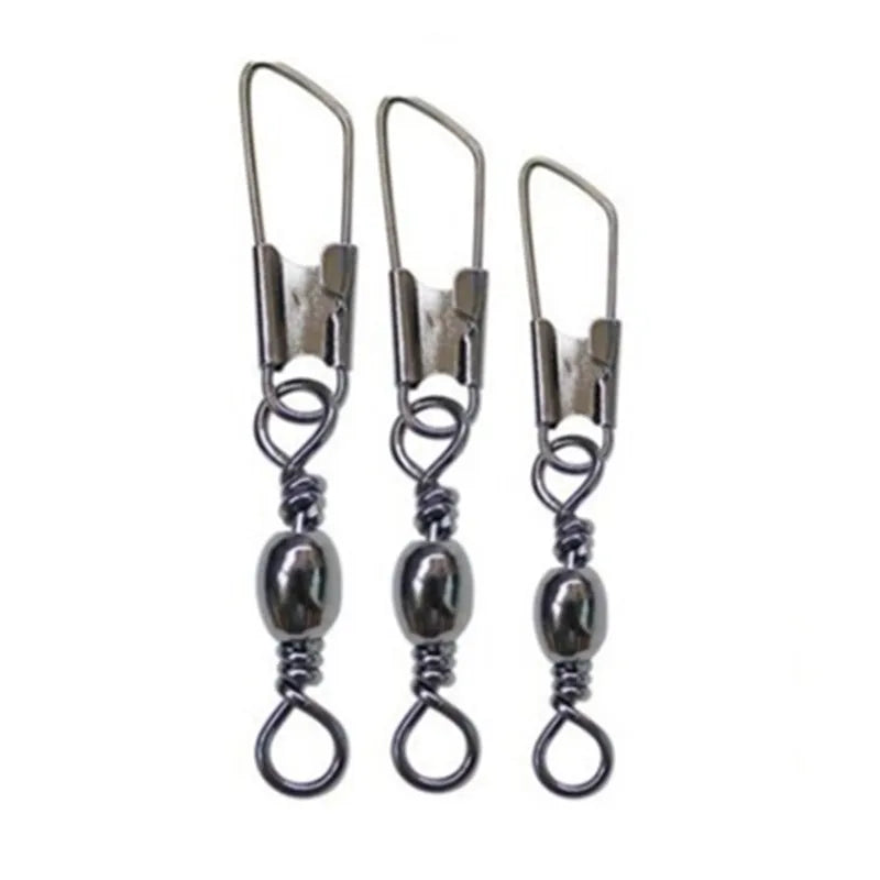 100pcs/bag Barrel Swivel With Safety Snap Fishing Connector Fishing Snap Swivels Accessories Hook Terminal Fishing Tackle