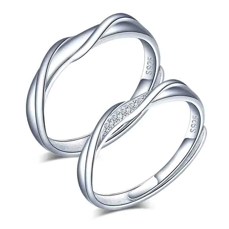 Silver 925 Open Ring Resizable Romantic Wedding Ring for Couples for Engagement Party Anniversary