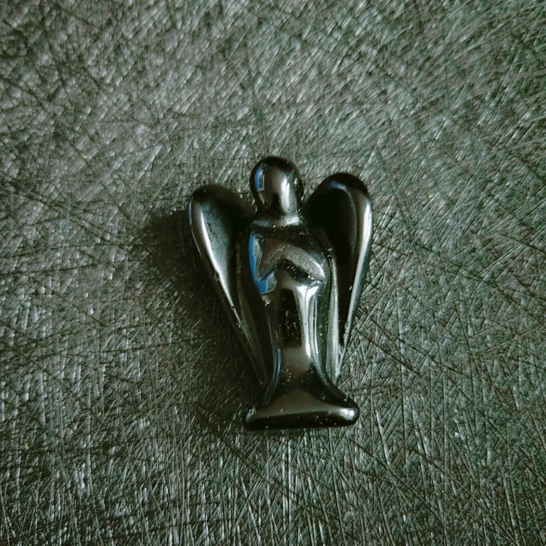 HY Hand Carved Black Obsidian Angel 2 Inch Crafts