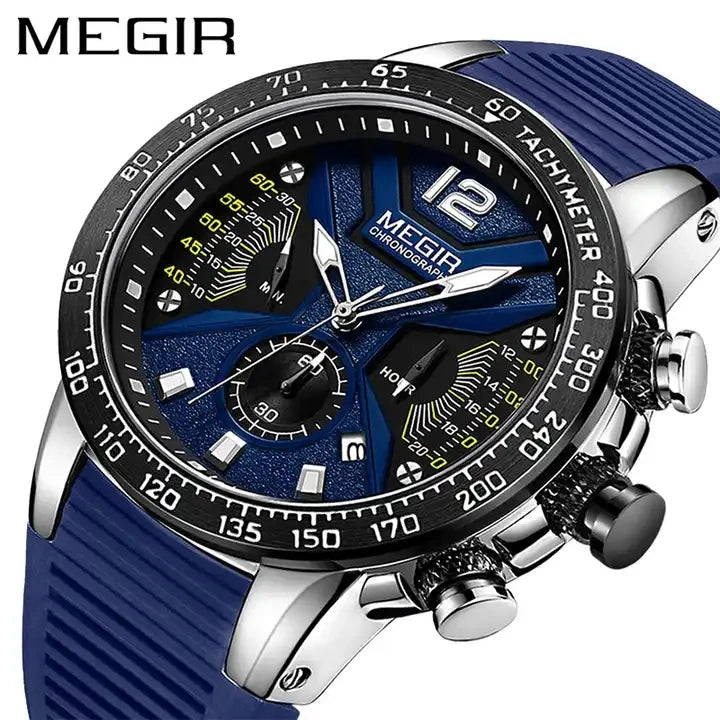 MEGIR 2106 Sports Chronograph Quartz Watches for Men Gift Silicone Strap  Luminous Wristwatch Man