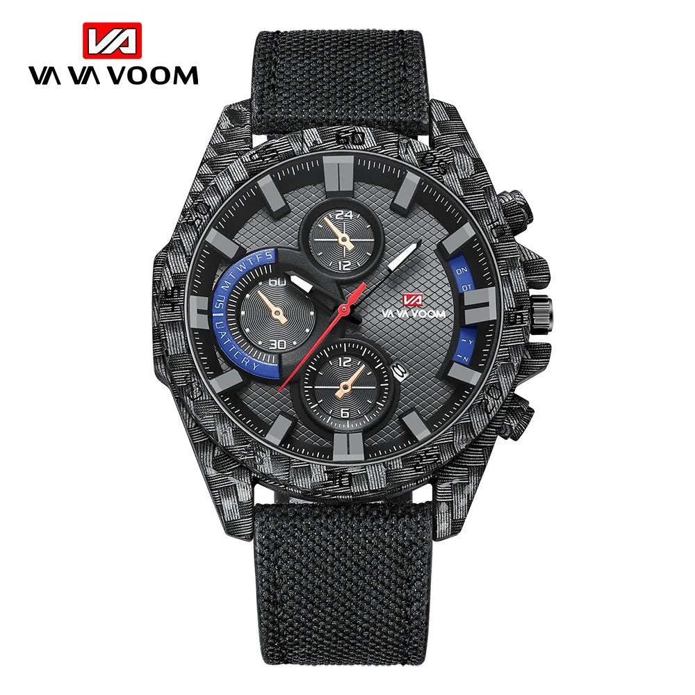 VA VA VOOM Men's Luxury Stainless Steel Watch Waterproof Sport Design Unique New Leather Strap Brand Factory Wholesales Simple