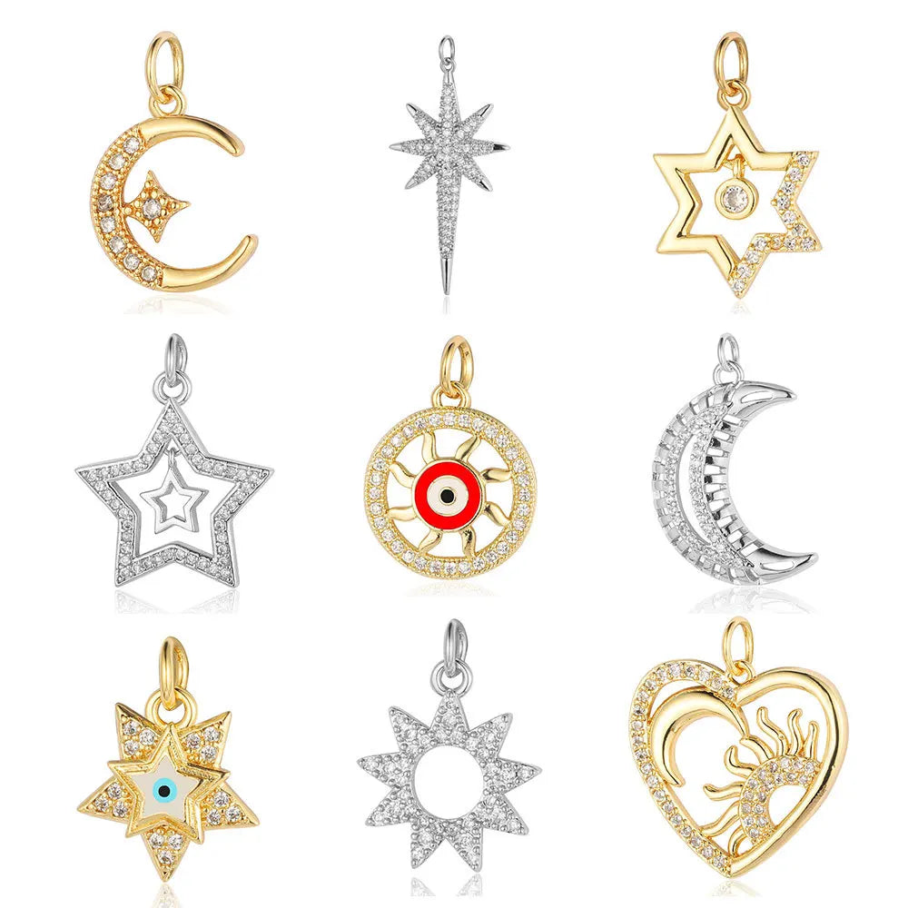 Fashion 2026 Accessories Heart Sun Moon Eye Pentagram Copper Zircon Silver/Gold Plated DIY Jewelry Pendant Charms for Jewelry