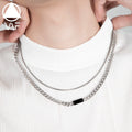 VAF 40cm/50+4cm Black Gemstone Zircon Pendant Double Layer Stainless Steel Necklace Cadenas Para Hombre