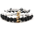 Unisex Micro Inlaid Zircon Crown Bracelet White Turquoise Volcanic Agate Elastic Buddha Beads Fashionable Jewelry Bangle Gift