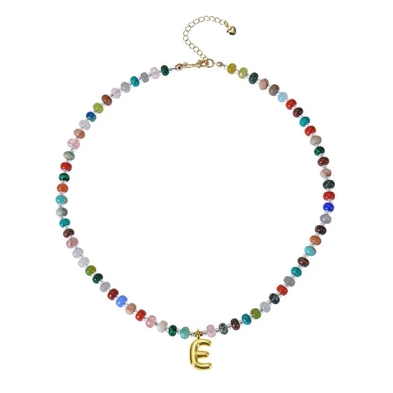 European American 26 Bubble Letter Unisex Gold Plated Silver Quartz Pendant Bohemian ABACUS Beads Necklace Natural Jewelry