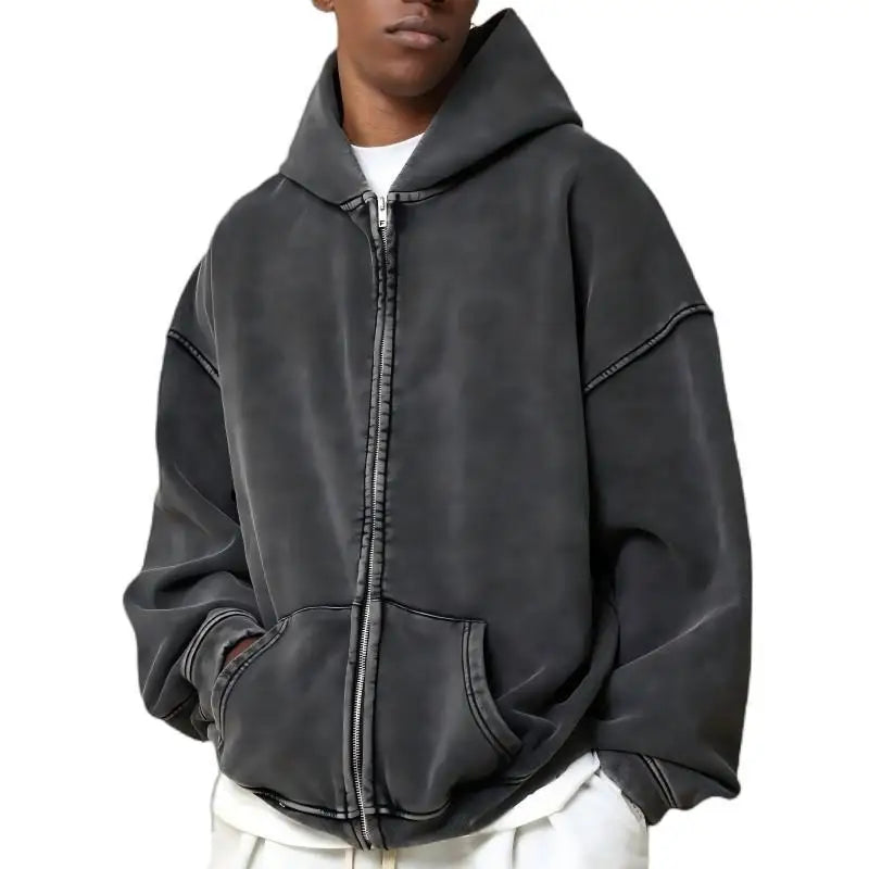 Customizable Drop Shoulder Cotton French Terry Zip up Hoodie 400gsm Drop Shoulder Fleece Oversized Premium Washed Hoodie