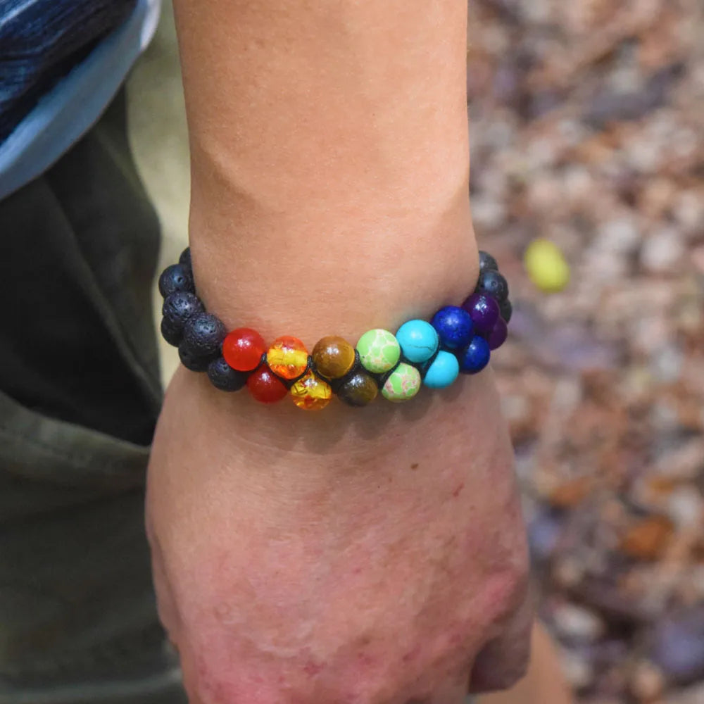 Fashion Trendy Handmade Natural Tumble Set Healing 7 Chakra Stone Beads Beaded Adjustable Bracelet Jewelry Women