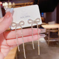 SC New Style Korean Diamond Butterfly Earrings Fashion Pearl Bowknot Earrings Trendy Bow Tassel Earrings for Women