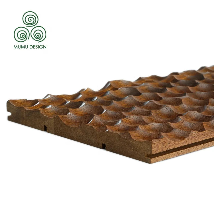 MUMU 3D Wave Curved Round Wood Wall Panel Planks Interior Solid Woody Flute Timber Board for Walls