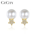 CZCITY 925 Silver High Quality Jewelry Dainty Wear Cubic Zirconia Star Shape Pearl Cute Stud Earrings for Girls