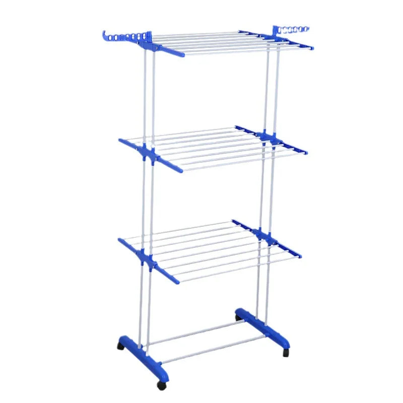 Multifunctional Three-Layer Foldable Flying Wing Towel Clothes Drying Rack 19 Tubes Indoor Floor-Standing Mobile Rack Wholesale