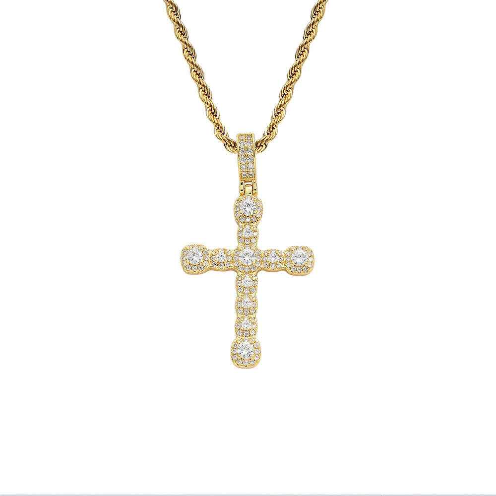 CN332  Brass Prong Setting Zircon Cross Pendants Iced Out Hip Hop CZ Necklace Bling Bling Jewelry