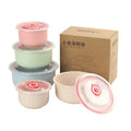 3-piece Colored Wheat Straw Soup Bowl Set Microwave Oven Heat-resistant Rice Bowl sealed Fresh-keeping Bowl Lunch Box with Cover