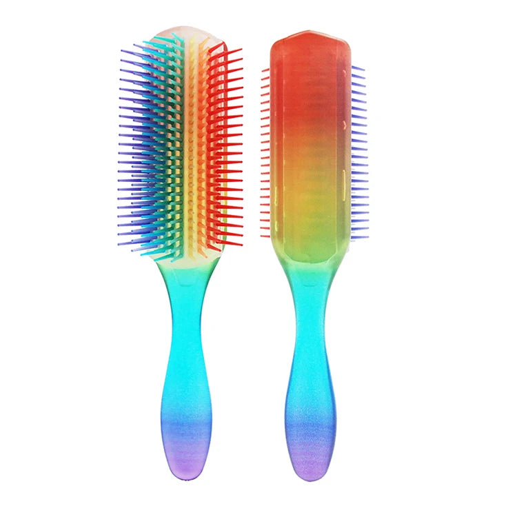 Eco-Friendly 9-Row Hair Brush Private Label Full-Color Detangling Massage Salon Tool for Kids Features Vent and Cushion