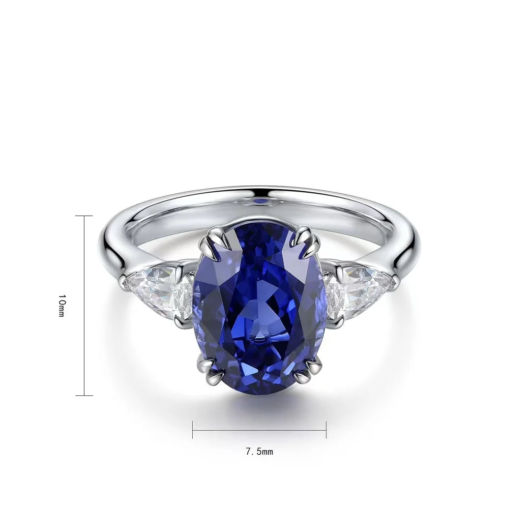 Trendy S925 Silver Lab Grown Sapphire Enamel Prong Setting Ring New Design Jewelry Women's Engagement Wedding Party Anniversary