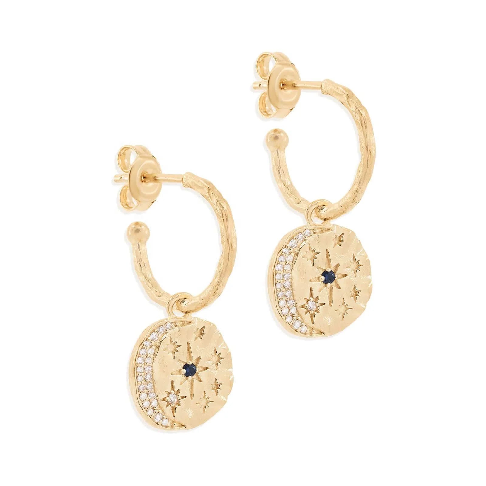 LOZRUNVE 925 Sterling Silver Vintage Gold Plated Vermeil Hammered Moon Star Hoop Earring Jewelry