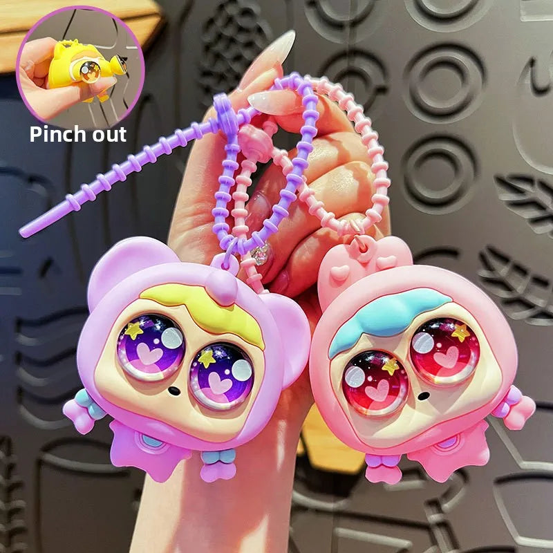 Creative Big-eyed Cute Girl Pinch Out Keychain Cute Cartoon Pvc Silicone Plastic Keyring
