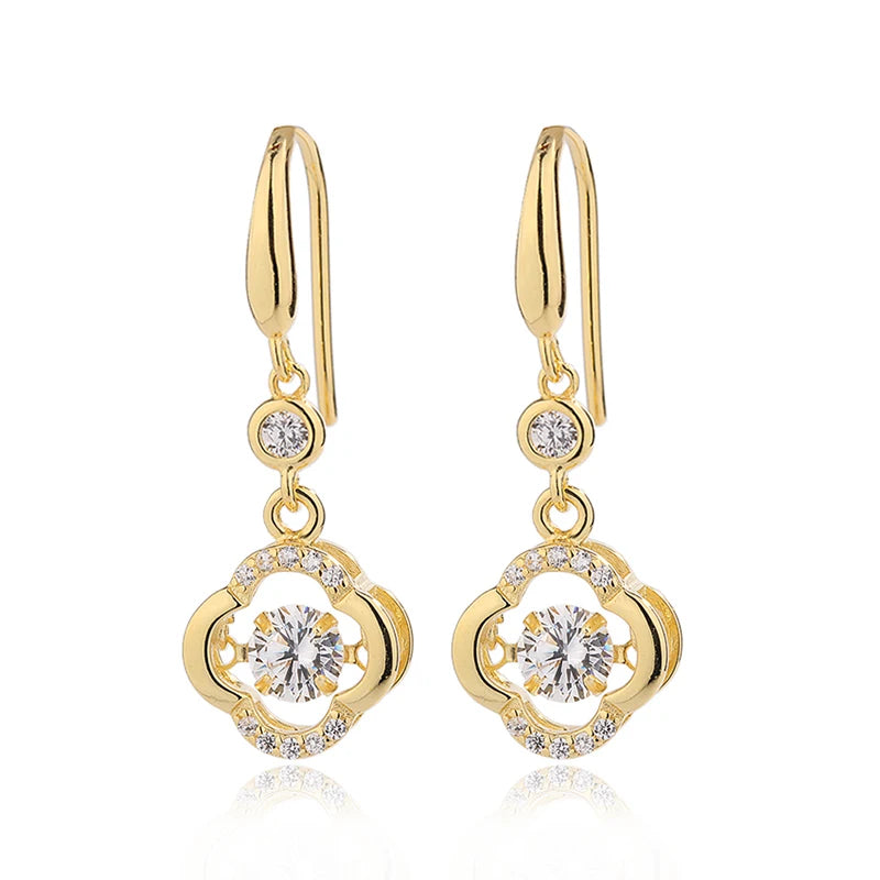New Fashion Summer 925 Sterling Silver Four-leaf Clover Zircon Flower Pendant Women's Cute Earrings for Girls