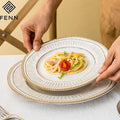 FENN Embossed Reactive Glaze Microwave Oven Safe Casual Ceramic Dinner Plates Set of 6 Dish Set Wedding Porcelain Serving Dishes
