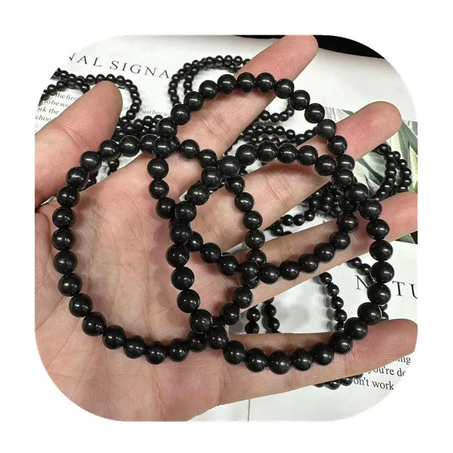 New Arrivals Spiritual Semi-finished Product 6mm Round Shaped Natural Black Shungite Healing Crystal Bracelets for Gift