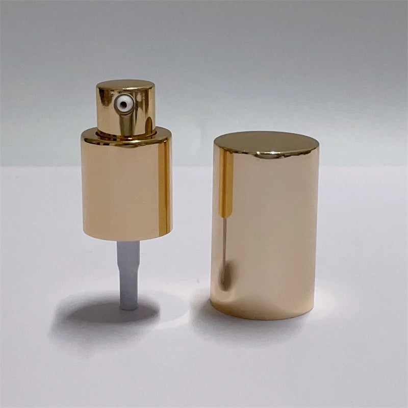 Free Sample 18/410 Aluminum Shiny Gold Cream Pump Chicken Mouth Cosmetic Dispenser Pump Treatment Pump with Aluminum Full Cap