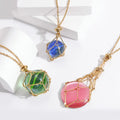 Fashion Stainless Steel 18k Gold Plated Chain Crochet Cage Pocket Bag Pouch Crystal Stone Sphere Holder Necklace for Pearl