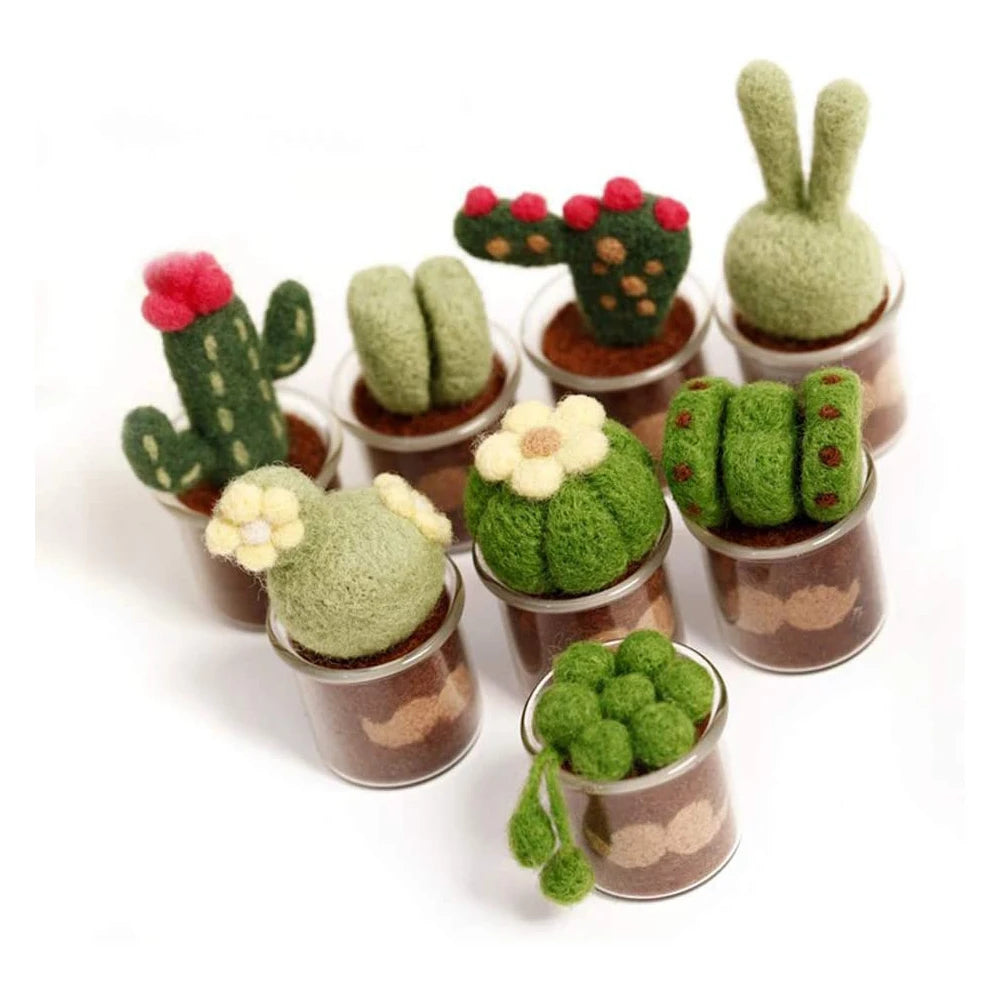 Customized Wool Felt 3D Succulent Plants Artificial Cactus with Pots Novelty Collectible DIY Set Needle Felting Beginners Kit