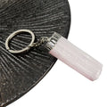 HZ Good Present Rectangular Electroplated Edging Hanging Chain of Natural Raw Mineral Crystal Key Ring pink Gypsum Stone Key Chain